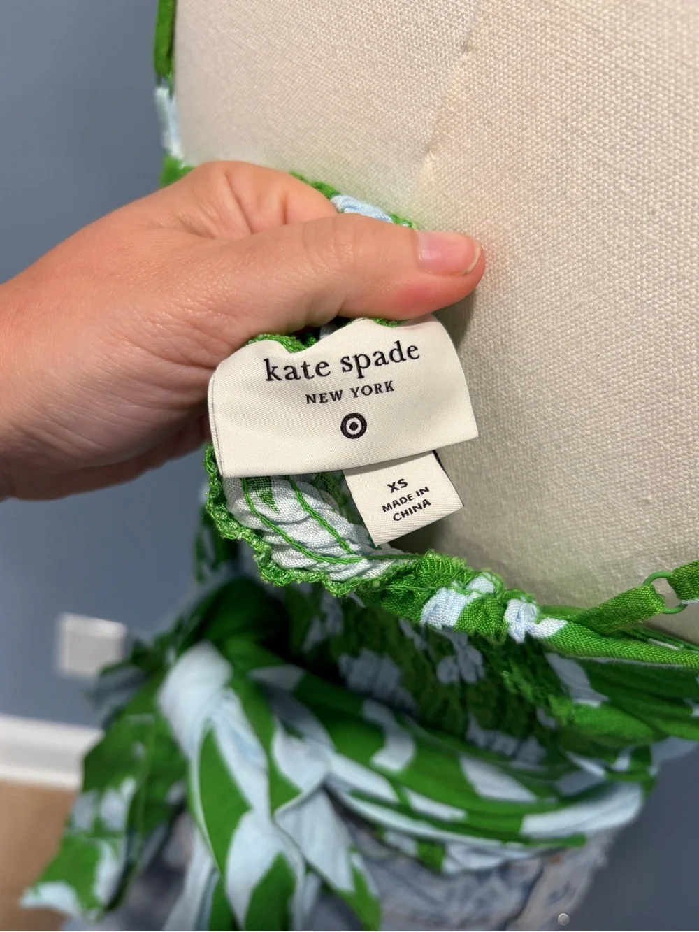 Kate Spade Green Floral Tie Back Crop Top XS Cottagecore